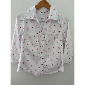 Coral Bay Women's Cotton Blouse Flamingo Novelty Print Size MP Summer Coastal